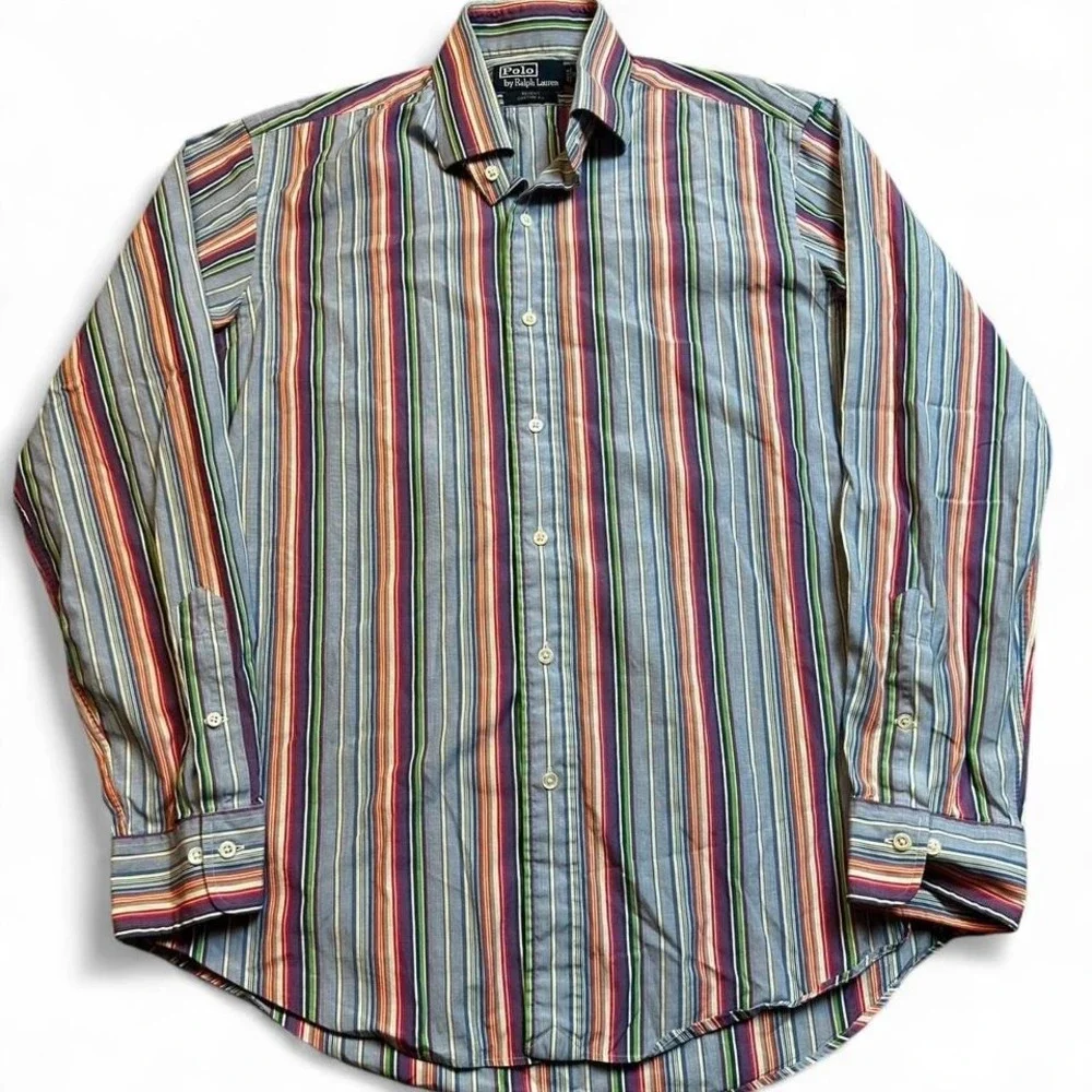 Vintage polo Ralph Lauren multicolor striped preppy button shirt size 16 34/35‎